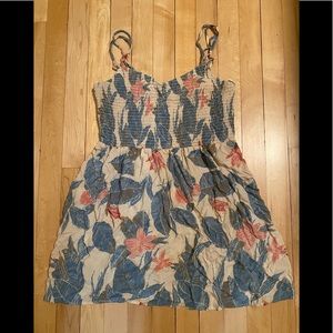 American Eagle Tropical Print Tan & Blue Sundress Size M